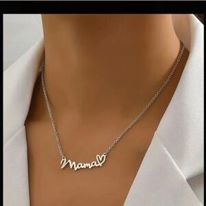 Silver MAMA Cursive Bar Necklace